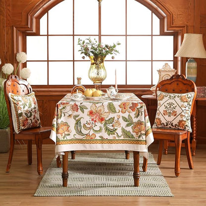 patdrea Designer Vintage Linen Rectangle Tablecloth,Provencal Rustic Floral Pattern Tablecloths,Decorative Table Cover Cloth for Kitchen,Dining Room,Tea Party,Home,Christmas,63"*87"