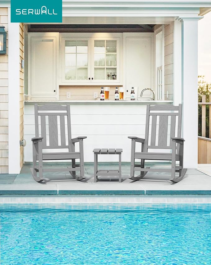 SERWALL Oversized Outdoor Rocking Chair, Patio Rocking Chair, Space Gray | - Image 8