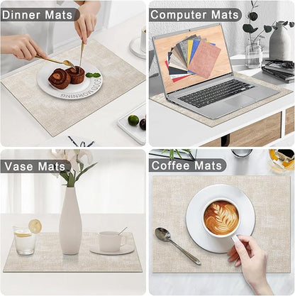 Homaxy Faux Leather Heat Resistant Placemats for Dining Table Set of 8, Waterproof Wipeable Washable PU Table Mats, Easy to Clean Anti-Slip Place Mats, 11.8" x 17", Beige