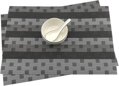 Gugrida Black Placemats 6pcs Placemats Stain PVC Table Mats Woven Vinyl Placemats