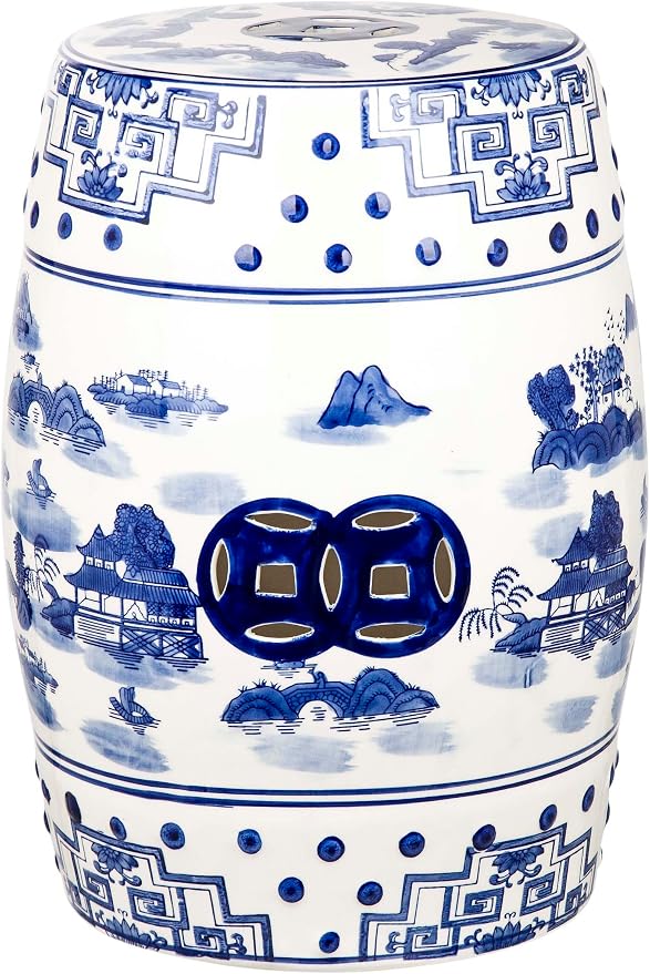 SAFAVIEH Gateless Mist 18" Ceramic Garden Stool, Chinoiserie Design, Indoor & by Unknown