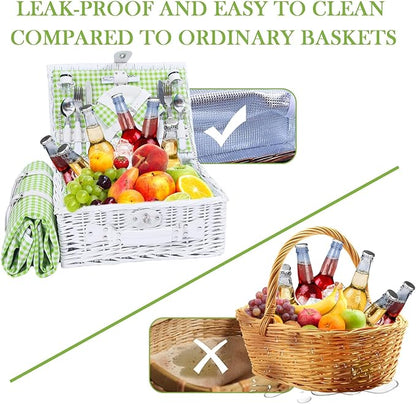 Neti Neti Wicker Picnic Basket for 4 with Insulated Cooler & Waterproof Blanket – Large Willow Picnic Hamper for Outdoor, Camping, Beach, Romantic Dates, Valentine’s Day