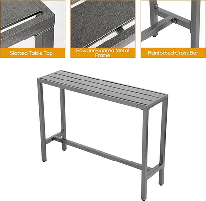 Outdoor Patio Bar Set, Bar Height Patio Dining Set, Weather-Resistant Bistro Counter Pub Set with Cushions & Slatted Tabletop for Backyard, Garden, Yard (47" Table, 2 "X Style Stool, Gray)
