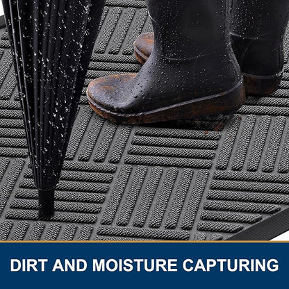 Smiry Front Door Mat Outside Entrance, Heavy Duty Outdoor Indoor Natural Rubber Doormat, Non Slip, Trap Dirt and Moisture, Easy Clean, Low Profile Patio Porch Entryway Mat, 59x23, Grey