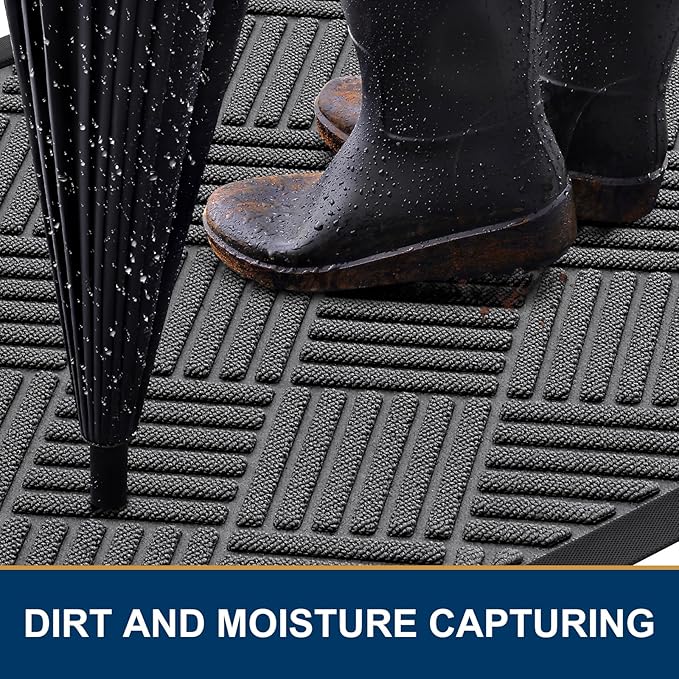 Smiry Front Door Mat Outside Entrance, Heavy Duty Outdoor Indoor Natural Rubber Doormat, Non Slip, Trap Dirt and Moisture, Easy Clean, Low Profile Patio Porch Entryway Mat, 71x47, Grey