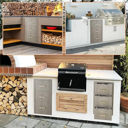 Stainless Steel Outdoor Kitchen Triple Drawers 16" W x 20.5" D x 28.5" H - Heavy Duty with Handles, Weather-Resistant Flush Mount for BBQ Island, Patio Grill & Outdoor Cooking Space