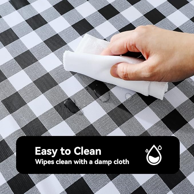 Romanstile Rectangle Vinyl Tablecloth, 100% Waterproof Buffalo Gingham Plastic Table Cloth, Heavy Duty Wipeable Checkered Table Covers for Outdoor, Camping, Picnic, Patio - 54 x 120, Black and White