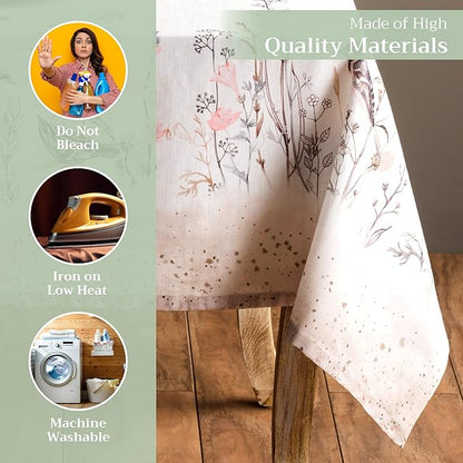 Maison d' Hermine Table Cloth Rectangle Table 100% Cotton 60 x 120 Inches Tablecloth Reusable for Dining Room, Farmhouse, Home, Party, Festive & Wedding Spring Summer - Meadow Florals - Brown