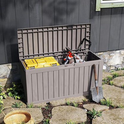 75 Gallon Deck Box, Resin Outdoor Indoor Waterproof Storage Box, Lockable Storage Box With Handle for Patio Furniture - Garden Tools - Swimming Pool Tools UV-Resistant, Grey