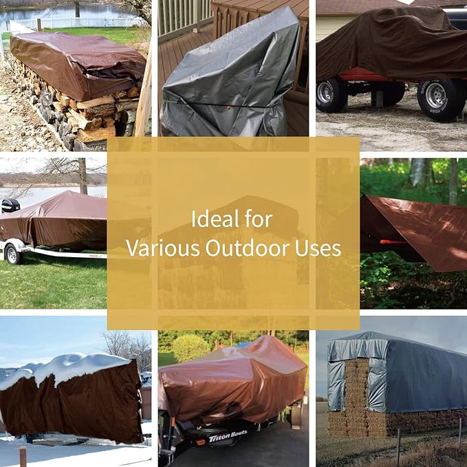 GUARD SHIELD Tarps Heavy Duty Waterproof 16x20 Feet Brown/Bright Silver Poly Tarp Cover Outdoor Thick UV Resistant Tarpaulin with Grommets 10mil
