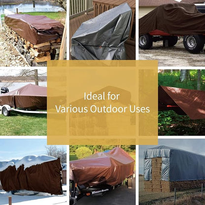 GUARD SHIELD Tarps Heavy Duty Waterproof 16x20 Feet Brown/Bright Silver Poly Tarp Cover Outdoor Thick UV Resistant Tarpaulin with Grommets 10mil