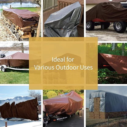 GUARD SHIELD Tarps Heavy Duty Waterproof 18x24 Feet Brown/Bright Silver Poly Tarp Cover Square Outdoor Thick UV Resistant Tarpaulin with Grommets 10mil
