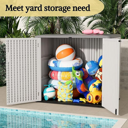 ZZM Large Outdoor Storage Shed, 48 Cu Ft Resin Versatile Storage Cabinet for Patio Accessories, Trash Cans & Garden Tools, Durable Horizontal Storage Box with Lockable Lid (White)