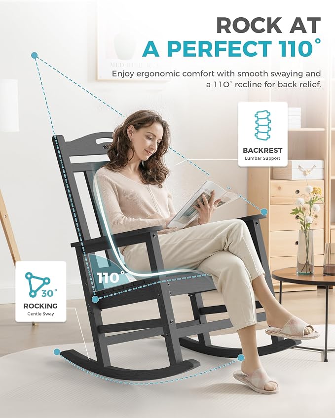 Oversized Outdoor Rocking Chair, 380lbs Heavy-Duty Large Patio Rocker, High - Image 5