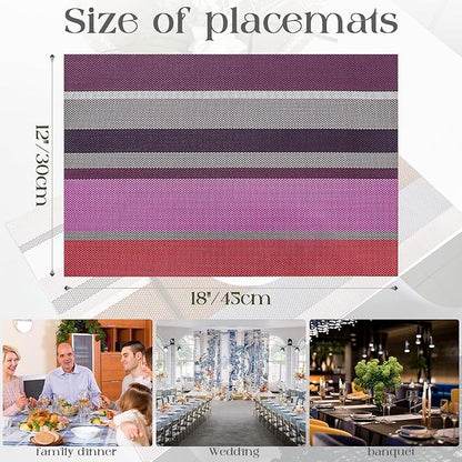 Set of 6 Colorful Striped Vinyl Placemats Heat-Resistant Washable Placemats Non-Slip Woven Table Mats Wipeable Placemat for Kitchen Dining Table Decoration Indoor Outdoor (Violet Purple)