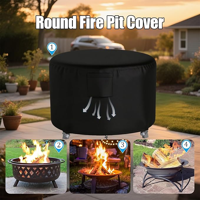 Chinchilla Heavy Duty 44 Inch Round Fire Pit Cover - 100% Waterproof & Weatherproof, Durable All-Season Protection for 41/42/43/44 Inch Propane Fire Pits and Tables