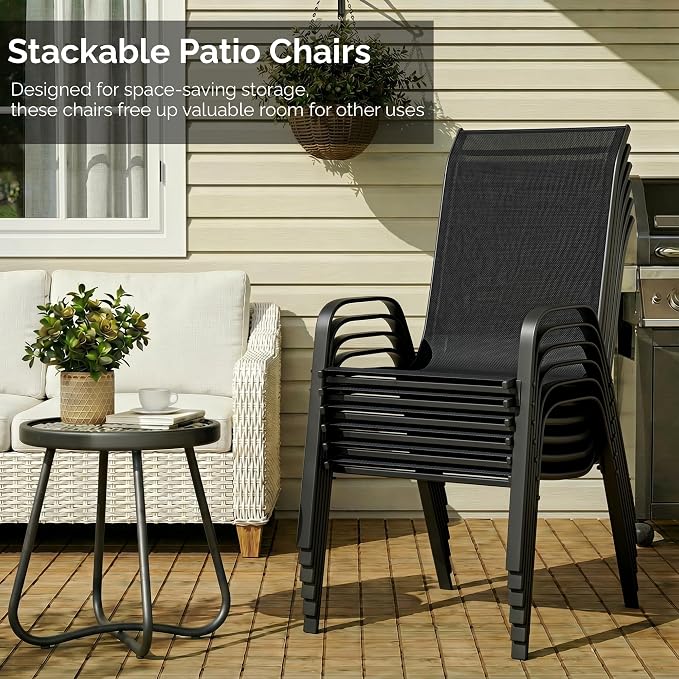 MAMIZO Patio Dining Chairs, Stackable Textilene Chair Set of 6, - Image 7