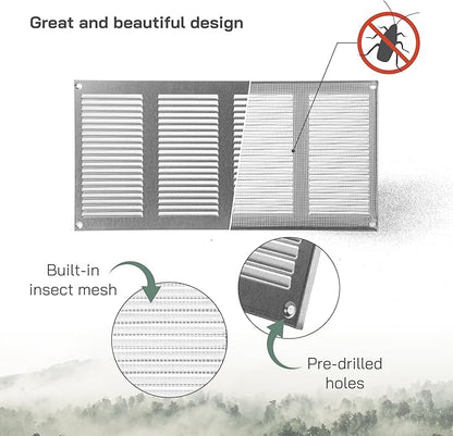 Vent Systems 16" x 8" Inch (Overall Dimensions) Pack of 5 - Galvanized - Air Vent Cover Metal Air Return Grill with Built-in Pest Guard Screen HVAC Vent Duct Cover for Home Improvement