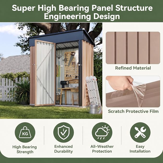Aoxun 5x3 FT Shed Outdoor Waterproof Storage Shed | Metal Garden Shed - Image 4