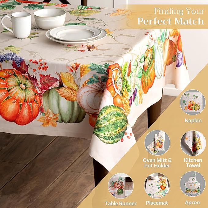 Maison d' Hermine Table Cloth Rectangle Table 100% Cotton 60 x 108 Inches Fall Tablecloth Reusable Everyday Use for Thanksgiving Christmas Decorations Dining Farmhouse Party (Lumina)