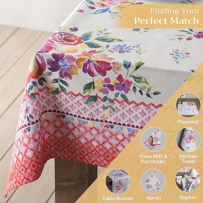 Maison d' Hermine Table Cloth Rectangle Table 100% Cotton 60 x 90 Inches Tablecloth Reusable Decorative for Dining Room, Farmhouse, Home, Party, Festive & Wedding Spring Summer - Rose Garden