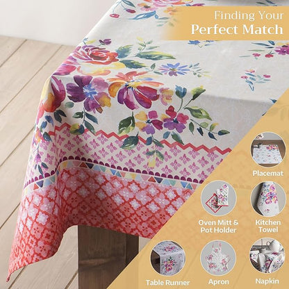 Maison d' Hermine Table Cloth Rectangle Table 100% Cotton 54 x 72 Inches Tablecloth Reusable Decorative for Dining Room, Farmhouse, Home, Party, Festive & Wedding Spring Summer - Rose Garden