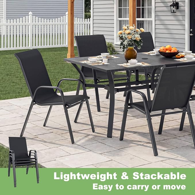 Outdoor Patio Chairs Set of 8 Stackable Dining Chairs All-Weather Textilene - Image 6