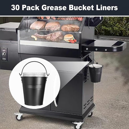 30 Pack BAC407 Grease Bucket Liner for Traeger Grills,Drip Liner Drip Pan for HDW152 Grease Bucket Traeger Pro Series 575/780, 20/22/34, Ironwood 650/885 Grills,Pit Boss Pellet Grill Smoker