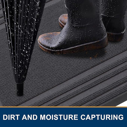 Buganda Front Door Mat Indoor Outdoor Entrance, Non-Slip Natural Rubber Doormats, Easy Clean, Low Profile, Dirt Trapper Entryway Floor Mats for Outside, Garages and Patios, 36x24, Light Grey