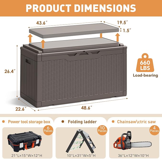 Greesum 100 Gallon Resin Deck Box Large Outdoor Storage Boxes - Image 8