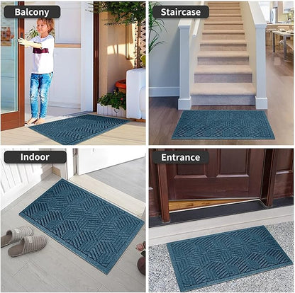 Yimobra Extra Large Door Mat 36x24, All-Season Waterproof Outdoor Mats for Front Door Entrance with Drainage Holes, Heavy Duty Non-Slip Doormat for Garage Patio Entryway Indoor, Blue