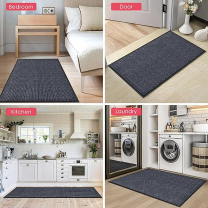 Kuyal Front Door Mat, 2'x3' Indoor Outdoor Entrance Mats, Commercial Floor Inside Outside Entrance, Heavy Duty Durable Welcome Mat, Rubber Backing Non Slip Outdoor Mats for Entryway,Dark Gray