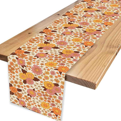 Groovy Floral Table Runner, Retro 70s Hippie Floral Funky Orange Floral Trippy Coffee Table Center Decor for Home Kitchen Dining Patio Holiday Party Indoor Outdoor Table Decorations, 13"x108" Inch
