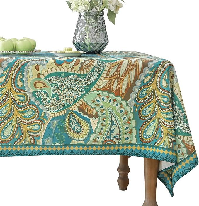 Linen Square Green Tablecloth,Wrinkle Resistant French Vintage Tablecloth Print with Foral,Decor Table Cloth for Thanksgiving,Dining Room,Home,Kitchen 55" × 55"-Milen