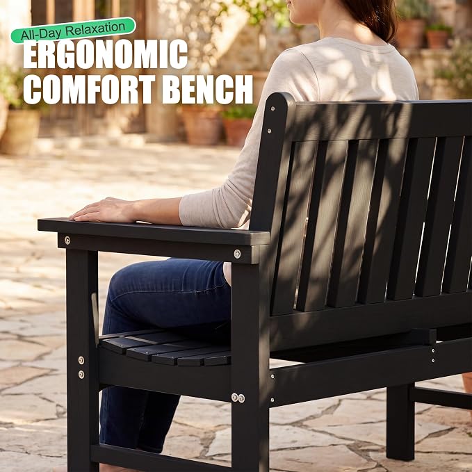 JUMMICO High-Density Polyethylene Outdoor Garden Bench, Ergonomically Designed - Image 4