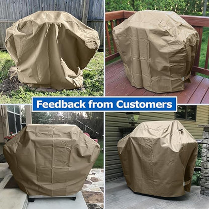 SunPatio Grill Cover 55 Inch for Outdoor Grill, Heavy Duty BBQ Cover with Waterproof Sealed Seam, FadeStop Material, All Weather Resistant Compatible for Weber CharBroil Nexgrill and More, Taupe