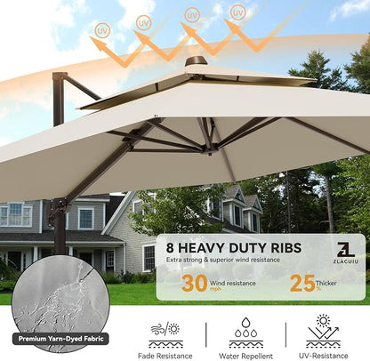 9x12FT Cantilever Patio Umbrella Heavy-Duty Aluminum | 360° Rotating Double - Image 3
