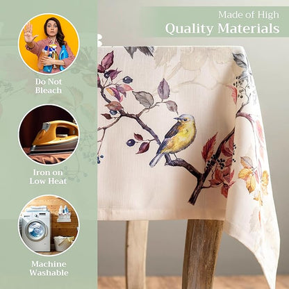 Maison d' Hermine Table Cloth Rectangle Table 100% Cotton 70 x 90 Inches Fall Tablecloth Reusable Everyday Use for Thanksgiving Christmas Decorations Dining Farmhouse Party (Equinoxe - Beige)