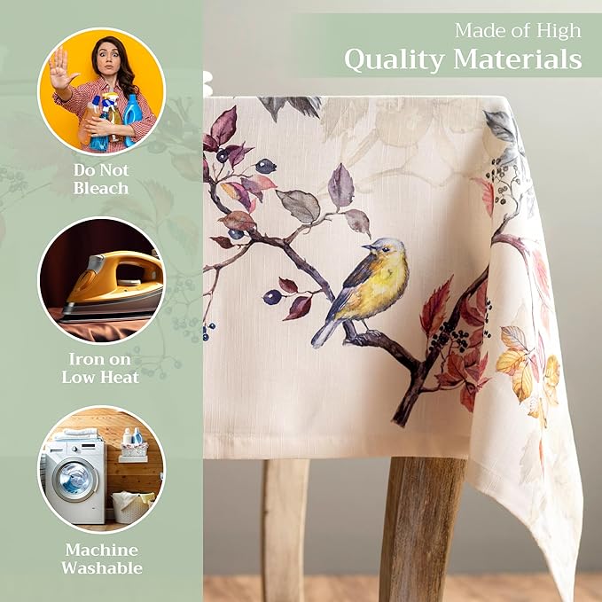 Maison d' Hermine Table Cloth Rectangle Table 100% Cotton 60 x 108 Inches Fall Tablecloth Reusable Everyday Use for Thanksgiving Christmas Decorations Dining Farmhouse Party (Equinoxe - Beige)
