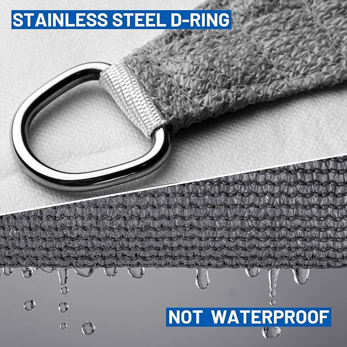 Sun Shade Sail 12' x 20' x 23.3' Dark Grey Rectangle Canopy Sail Shade Cover UV - Image 6