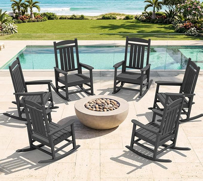 Oversized Outdoor Rocking Chairs Set of 6, HDPE Porch Rockers by KINGYES