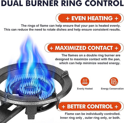 Llamaviva 90,000 BTU Portable Propane Burner Stove Cast Iron Single Burner for Outdoor Wok Cooking 0-20 PSI Adjustable Regulator & 4 ft Hose - Lightweight & Easy to Carry for Camping