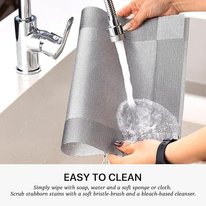 LEXMORE PlaceMats Set of 12 Vinyl/Plastic Woven Place Mats for Kitchen Table Indoor/Outdoor Washable PlaceMat Wipeable Dining Table Mats(Silver Cube)
