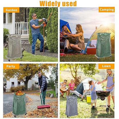 4-Wheel Trash Bag Holder, Outdoor Metal Leaf Bag Holder Stand, Garbage Bag Frame Holder, Mobile Trash Bag Holder, Adjustable Lift, Hand Welded Metal Stainless Steel Bag Support Column Frame