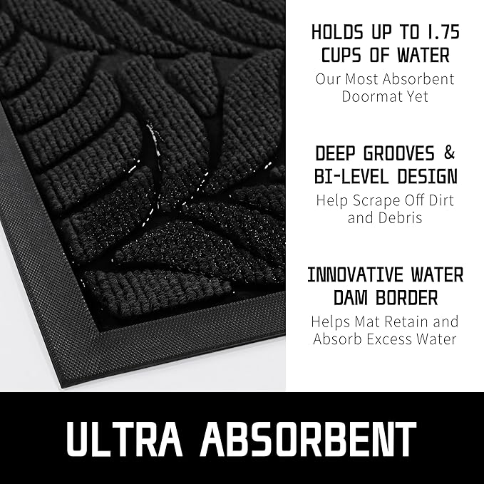 Yimobra 47x32 Large Door Mat Outdoor Indoor, All-Season Waterproof Door Mat Outside Entrance, All-Weather Non-Slip Outside Doormat for Garage Patio Entryway, Black