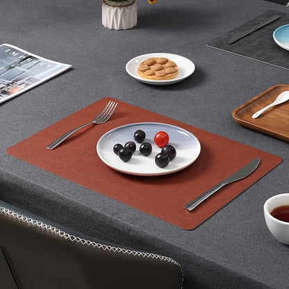 Myir JUN Dual Sided Faux Leather Placemats Set of 4 for Indoor Outdoor Dining Tables, Square Non-Slip Washable Wipeable Table Mats (Gray Terracotta)