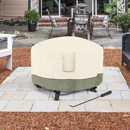 Fire Pit Cover,Outdoor Heavy Duty 600D 100% Waterproof Fire Pit Cover Round,Weatherproof Firepit Covers Round 48" Dia x 24" H,Beige