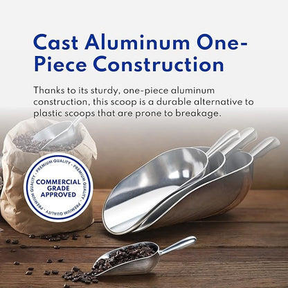 New Star Foodservice 34561 One-Piece Cast Aluminum Round Bottom Bar Ice Flour Utility Scoop, 38-Ounce, Silver (Hand Wash Only)