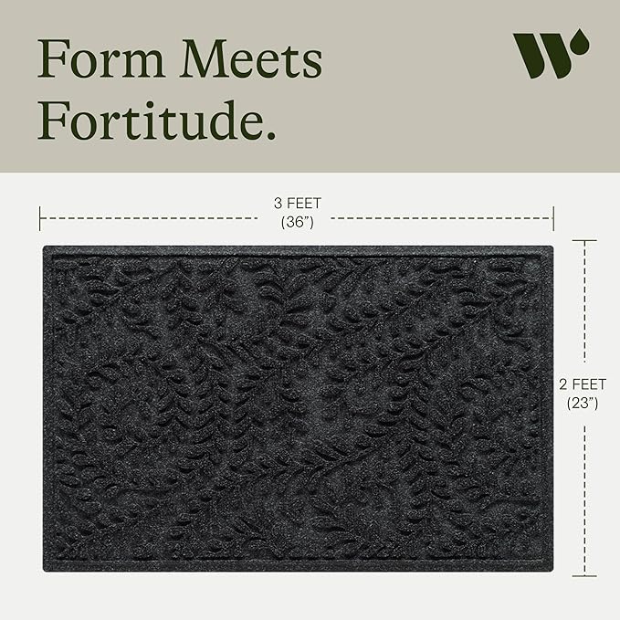 WaterHog Indoor/Outdoor Use Door Mat, 2' x 3', Made in USA, Welcome Mat for Front Door, Durable, Water-Trapping Floor Rug, Decorative, Skid-Resistant Entryway Rug, Boxwood Collection, Charcoal