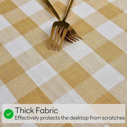 Gingham Table Cloth for Round Tables Yellow Checkered Plaid Tablecloth Heavy Duty Cotton Blend Washable & Wrinkle Table Cover for Outdoor Kitchen Dining Picnic Camping (53 inch Diameter)
